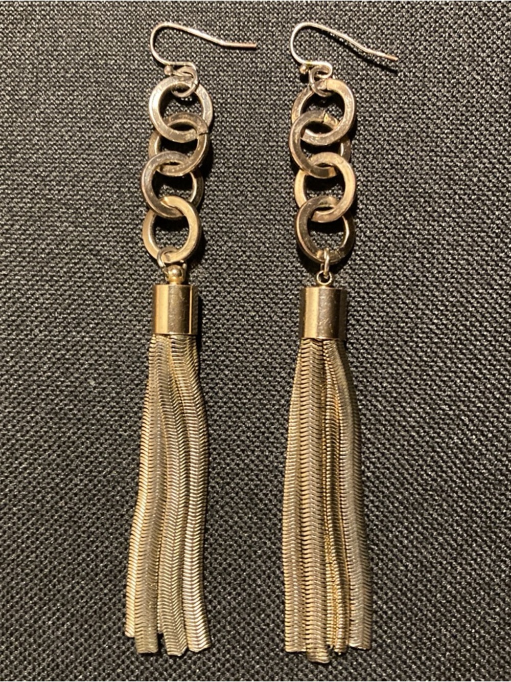 Vintage Gold Tone & Silver Hoop Tassel Earrings